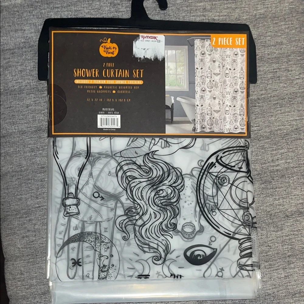 Trick or Treat Black and White Sheet Halloween Shower Curtain Set